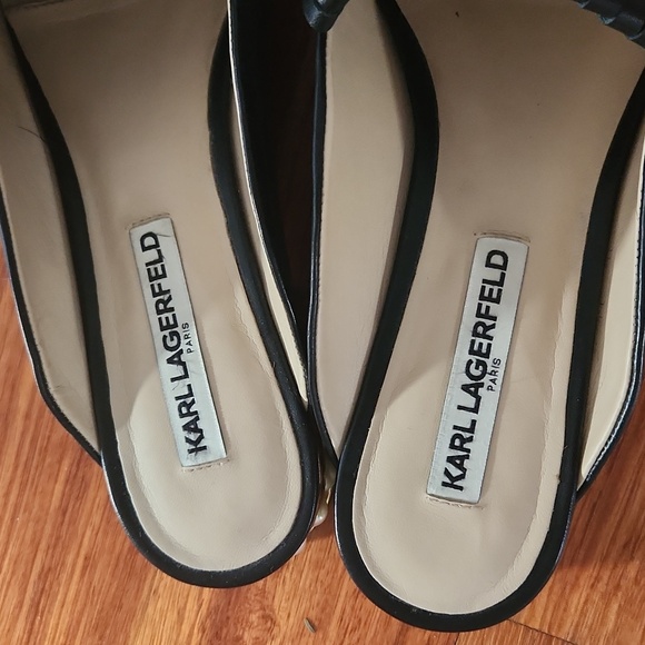Karl Lagerfeld Pearl and Black Leather Loafers Size 9.5 - Picture 7 of 14